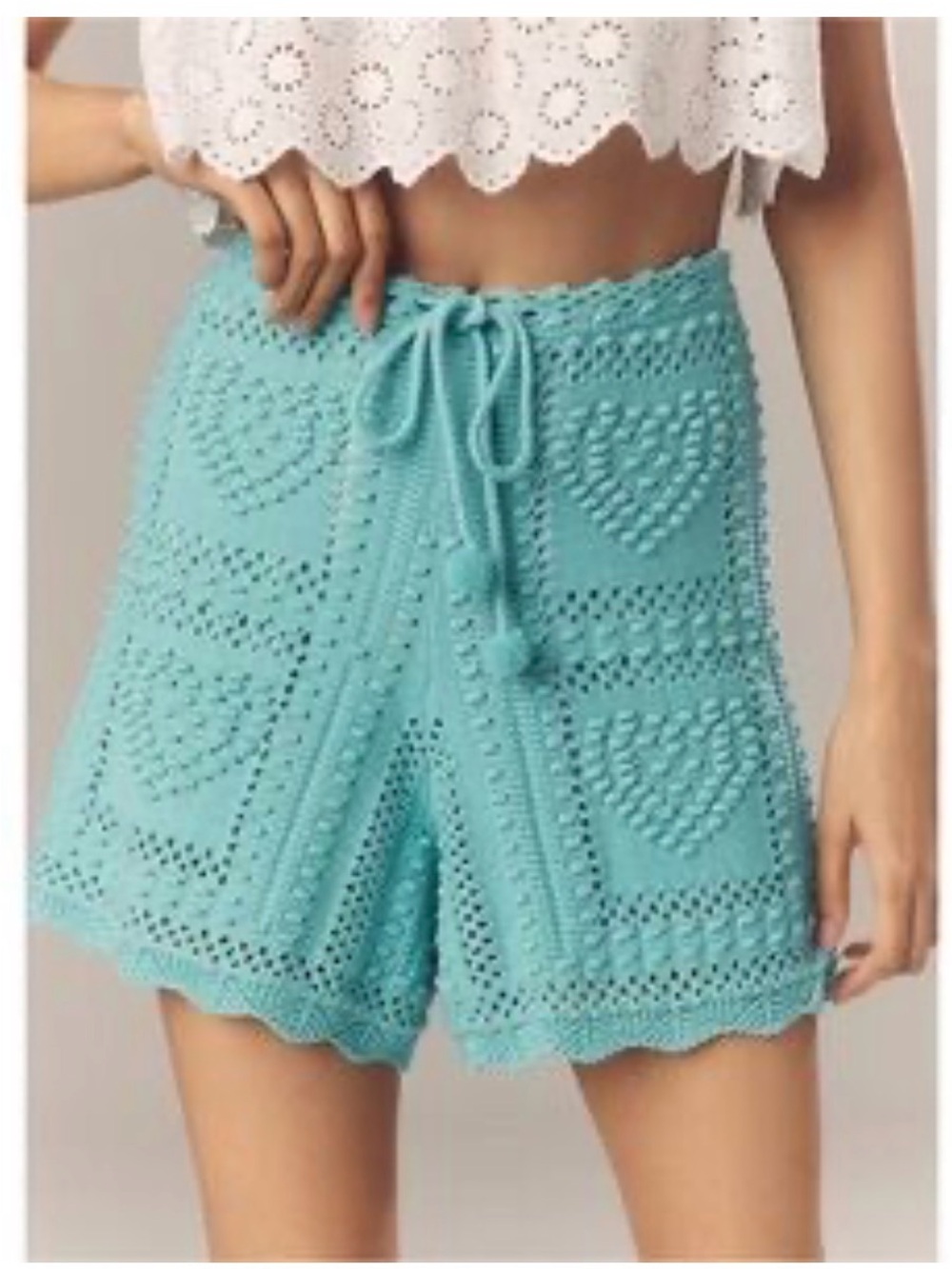 FARM Rio Aqua Crochet Heart High-Waist Shorts Free People Butter Milk Yellow Bub